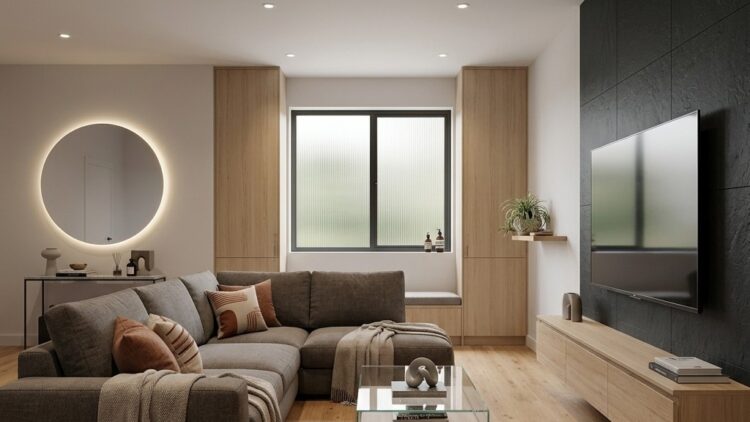 Natural oak flooring Natural oak flooring laid throughout an open plan sala